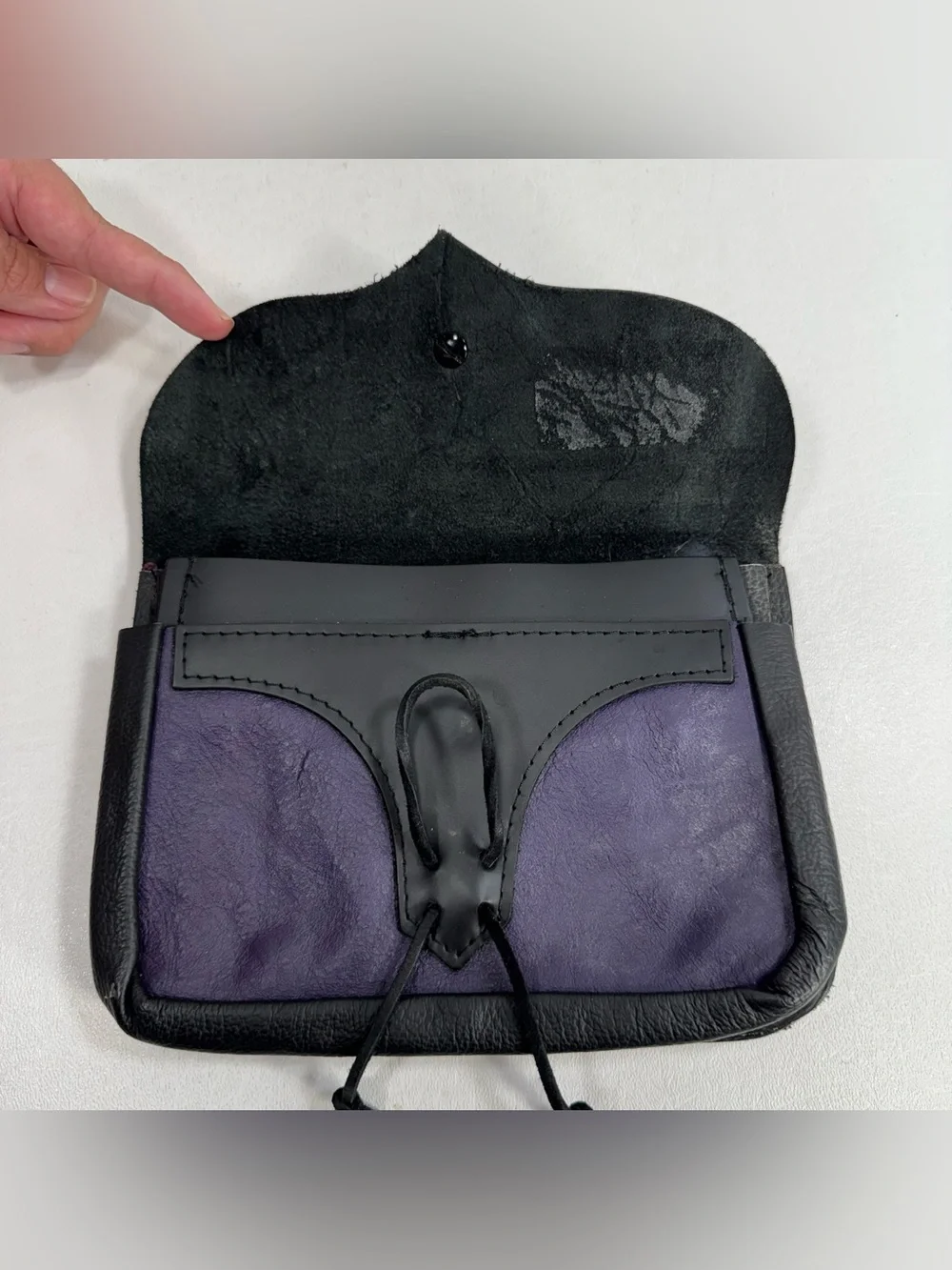 Renboots Black & Purple Leather Merchant Pouch Medieval Ren-Fest Cosplay Bag